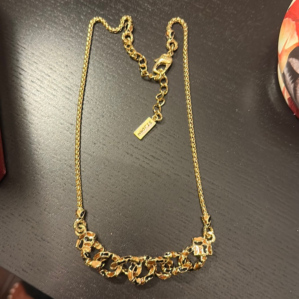 St. John Knits gold tone chain necklace with leopard details